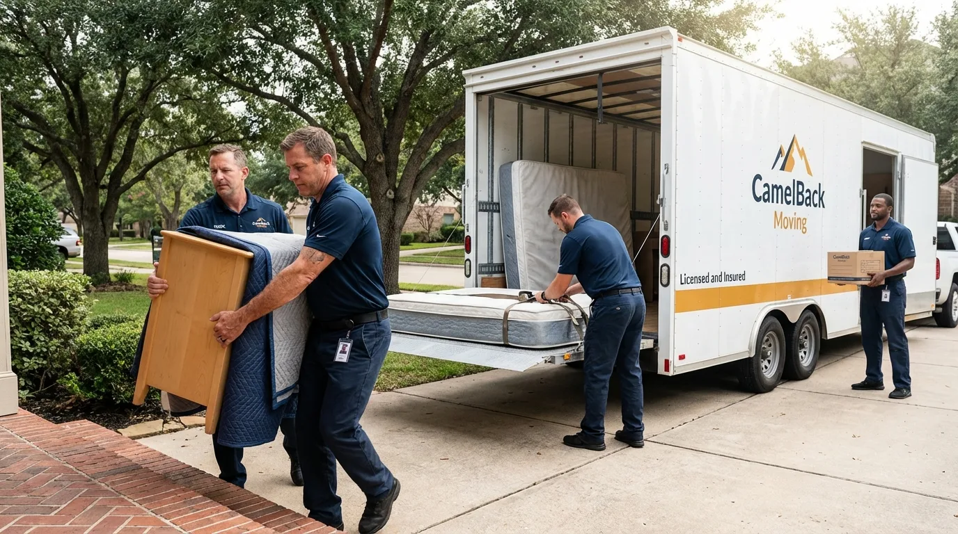 Crew loading residential truck for cross-state move from Ladera Ranch, CA