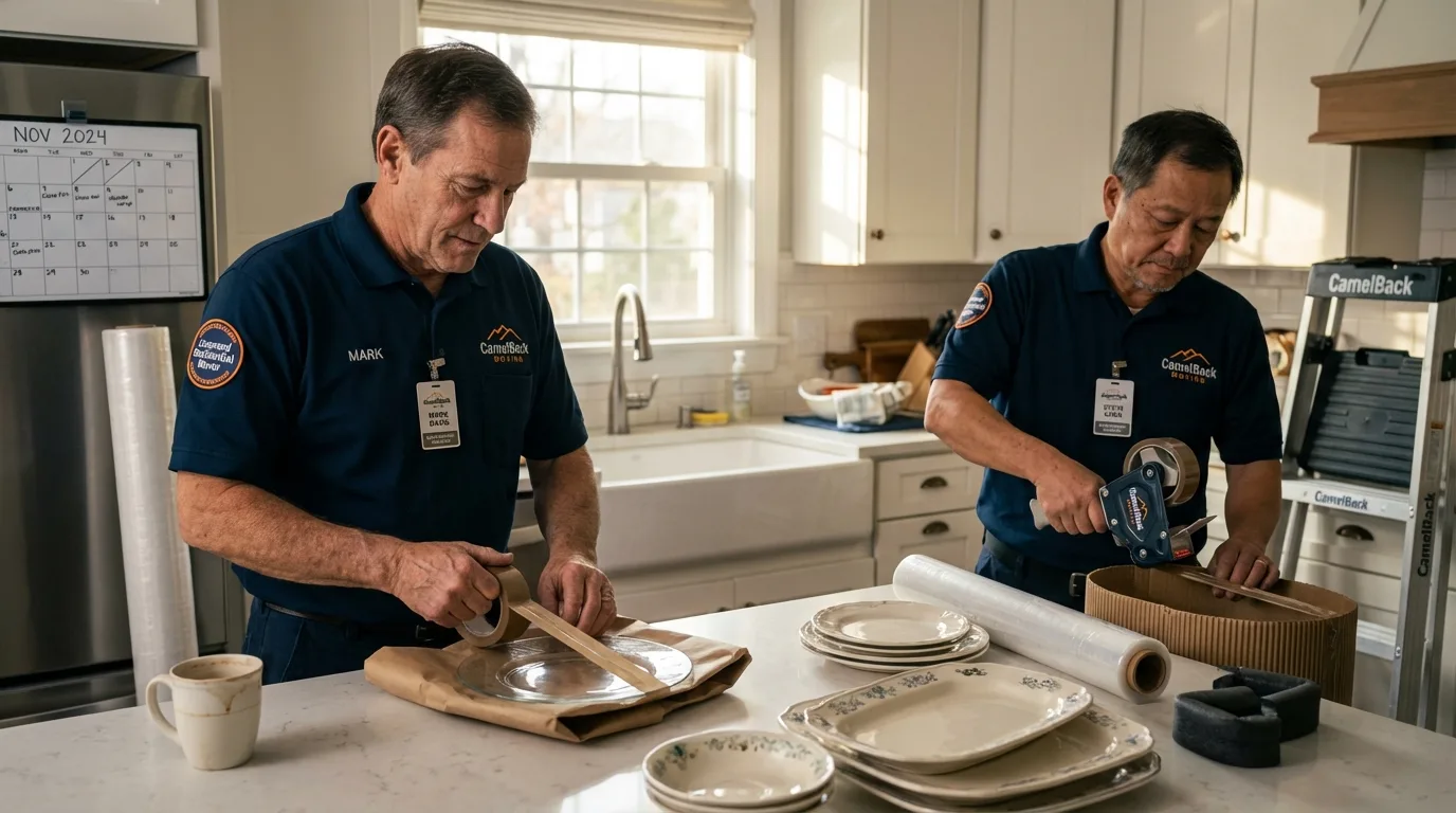 Professional crew packing kitchen dishware in Ladera Ranch, CA